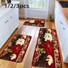 Set Christmas Kitchen Floor Mats Non Slip Washable Poinsettia Golden Border Runner Rug for Family Xmas Holiday Decor