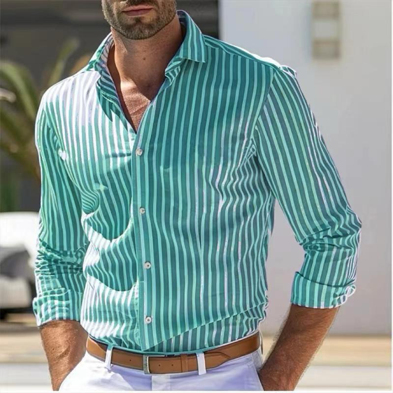 New men's shirt, long-sleeved shirt strip single-breasted shirt loose style business office spring shirt xs-6xl fashion casual