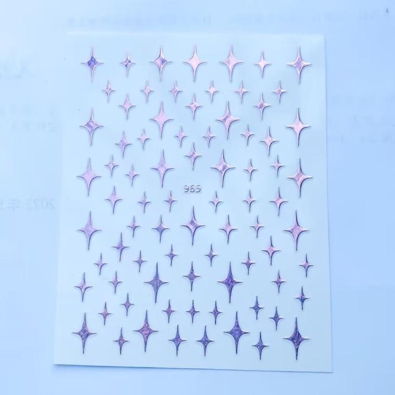 Sternenlicht Nagelsticker, Selbstklebende Sticker mit vierzackigen Sternen, Laser Gold und Silber Schwarz und Weiß Nagelsticker, Nagelsticker