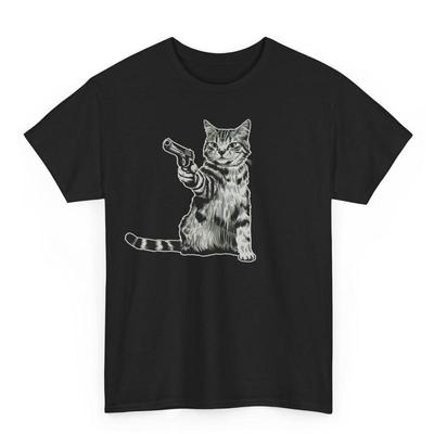 Katze Mit Einer Pistole Lustiges T-Shirt Humorvolle Neuheit