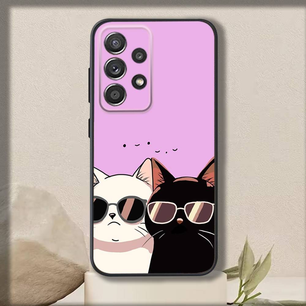 Coole Mode Katzen Handyhülle Für Samsung S 25,24,23,22,30,21,10,9,Ultra,Plus,Lite,FE,4,5 G Weiche Schwarze Hülle