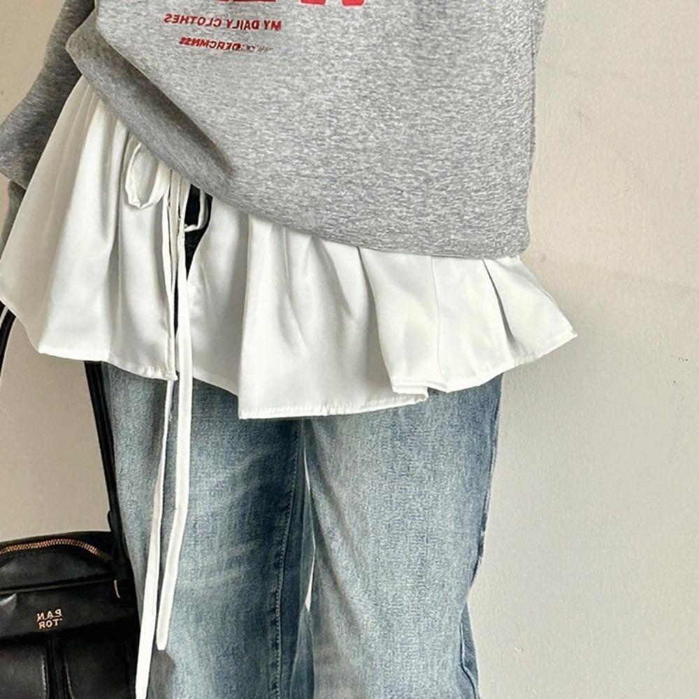 Sweet Lace Up Hip Scarf Shirt Extender Ruffled Edge Waistband Layer Outfits Skirt  Jeans Decor