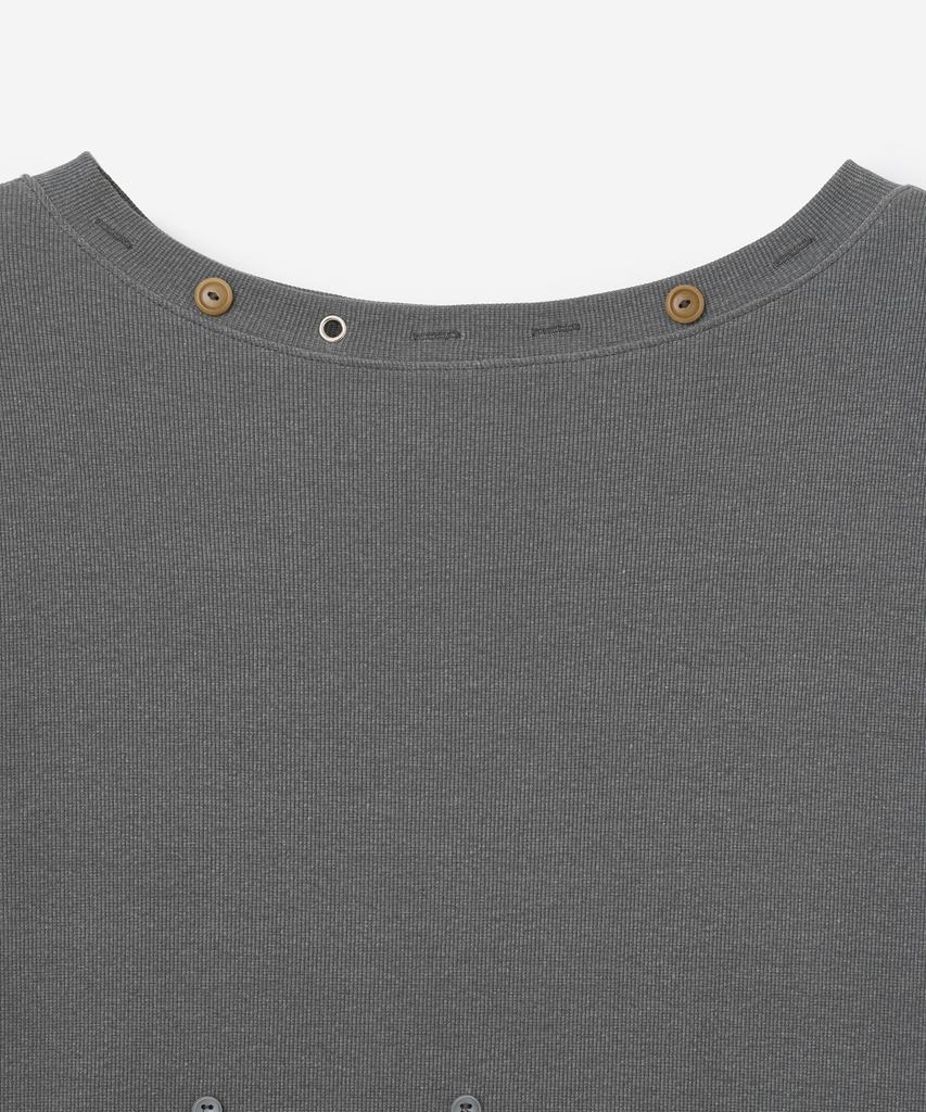 MILLO WOMEN Button Mix T-Shirt [Charcoal]