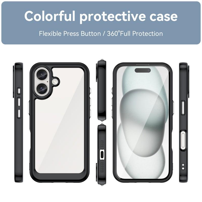 For iPhone 16 Phone Case WANLONFENG XC Series TPU Acrylic Cover with Tempered Glass (Big Lens Hole)