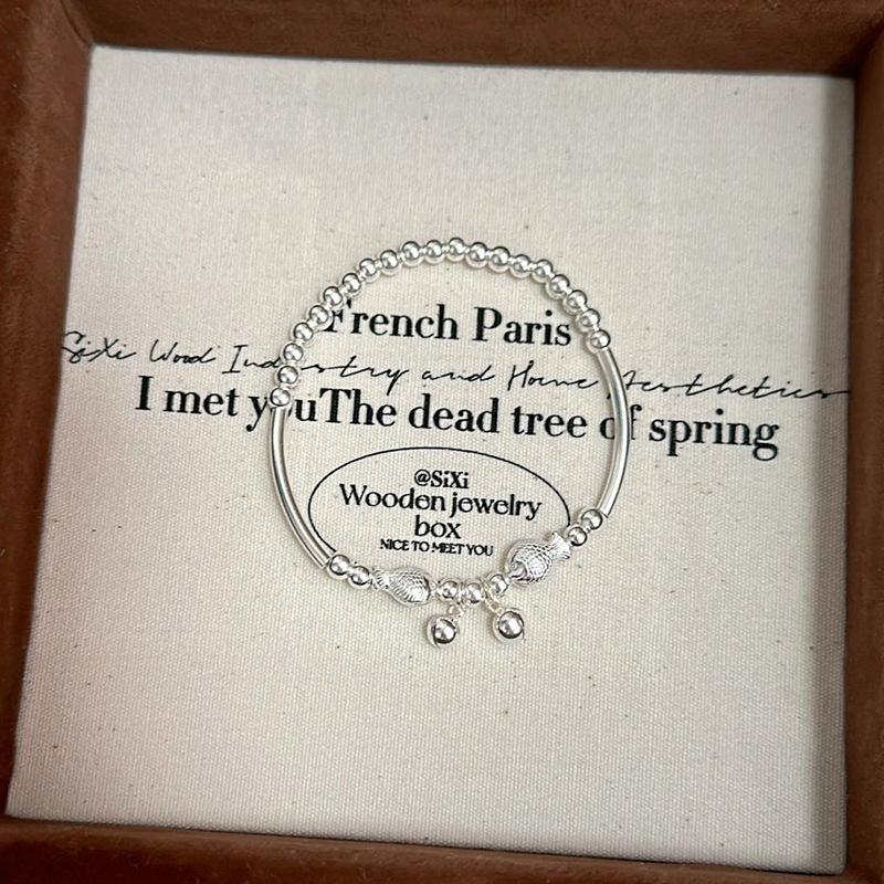 Silver Ethnic Style Double Fish Bell Swinging Female Bracelet Chinese Style Exquisite Bangles Charm Banquet Gift