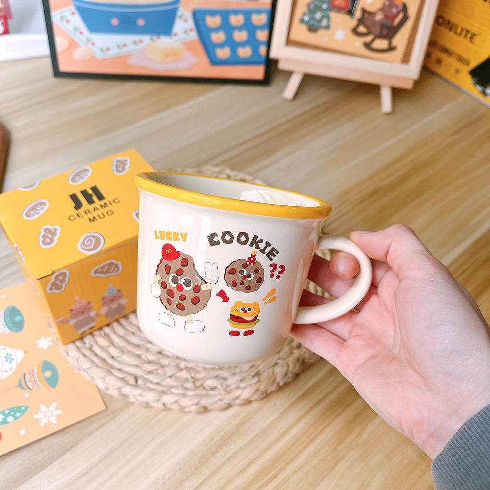 Cute Korean Version Burger Cartoon Ceramic Cup Mug Children's Breakfast Cup Milk Cup Coffee Cup Souvenir