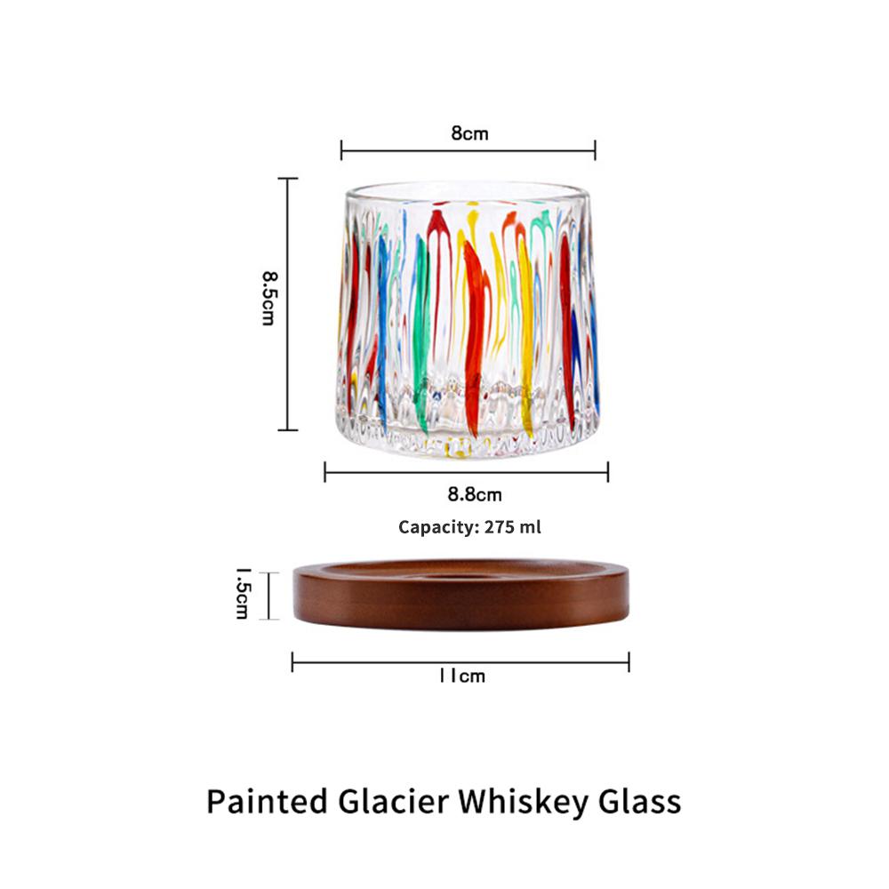 275ml Rotating Whisky Glass Beer Scotch Bourbon Crystal Tumbler with Coaster Color Crystal Glass Cup Thick Glass Gift Hand Paint