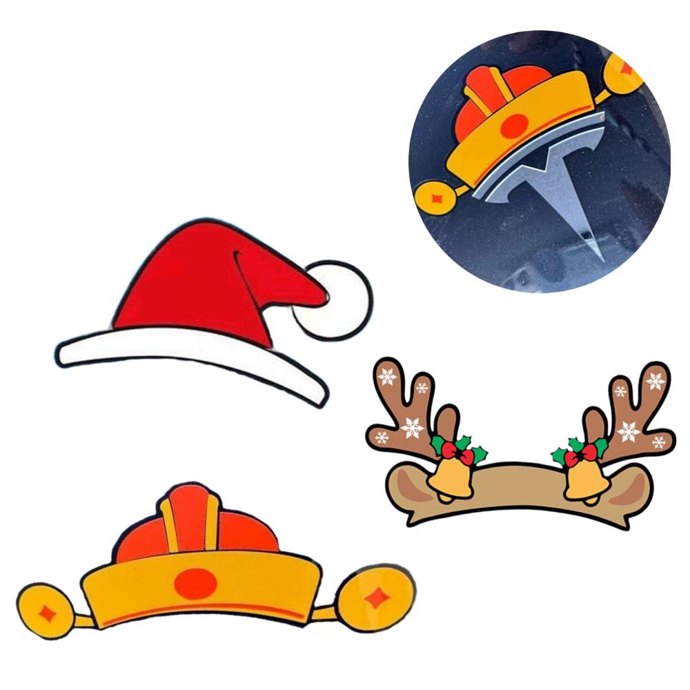 2025 Christmas Car Stickers For Tesla Model 3/Y Creative Santa Hat God of Wealth Hat Elk Shaped Logo Decoration Accessories