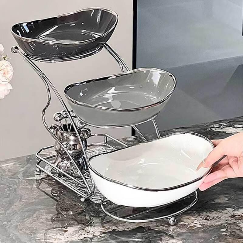 Modern Three-Tier Ceramic Fruit & Snack Bowl