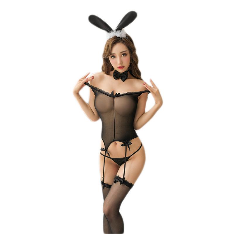 Sexy lingerie gentleman bunny uniform seduction passion sexy perspective one-piece stockings women summer