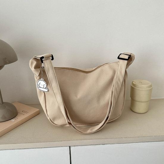 Women Shoulder Bag Dumpling Shape Zipper Closure with Pendant Large Capacity Adjustable Shoulder Strap Solid Color Commute Travel Crossbody Bag