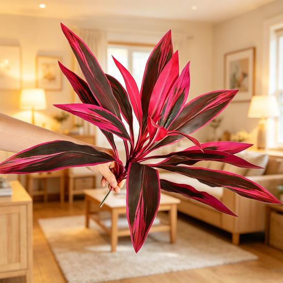 Large Realistic Artificial Fern Dragon's Blood Tree Plants, UV Resistant Fake Ferns with Pink Purple Leaves for Outdoor Garden, Patio, Wedding,