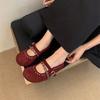Fashion Comfort Faux Suede Flat Mary Jane Shoes Women Fashion Rivet Belt Buckle Brand Designer Shoes High Quality Soft Sole Casual Shoes