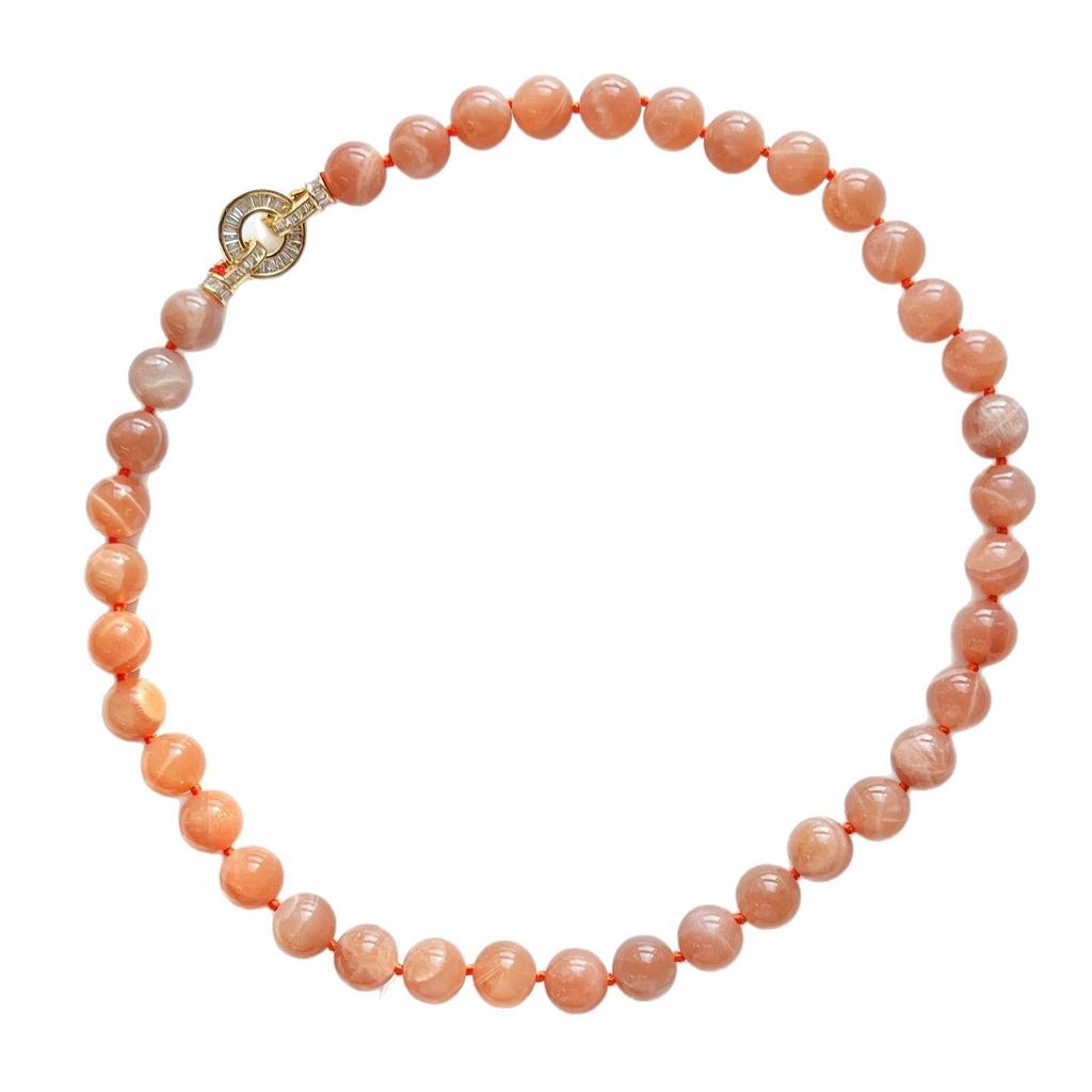 10Mm Natural High Quality Orange Moonstone Necklace Clavicle Chain