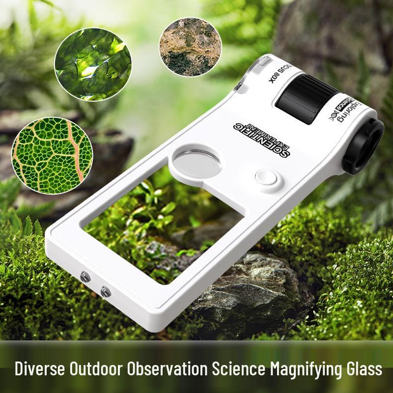 10-80X Portable LED Magnifying Glass with UV Light for Banknote Inspection, Jewelry ID, Reading, and Educational Play