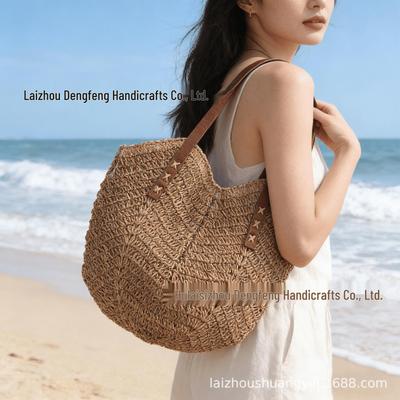 Summer Raffia Woven Beach Shoulder Bag - Large Capacity Cotton Straw Tote
