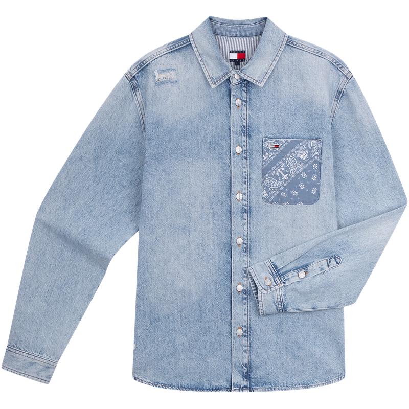 TOMMY JEANS Унисекс Рваная джинсовая рубашка-куртка M