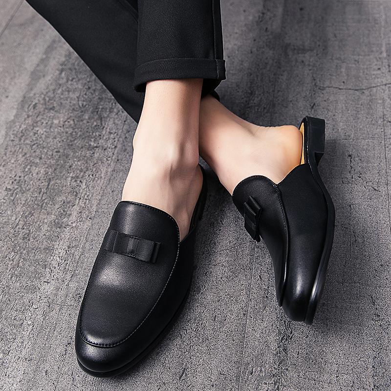 Herre Lær Fritidssko Sommer Herre Dressko Halvtøfler Høy Kvalitet Enkelhet Svarte Loafers Herre Mules Lettvekts Flats