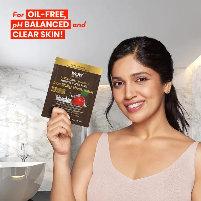 Wow Skin Science Apple Cider Vinegar 2 In 1 Face Lifting Sheet Mask - Controls Oil and Balances Ph Level, Pack of 3