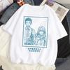 Minimalist White Casual T-Shirt with Blue Line Art of My Dress-Up Darling Main Characters