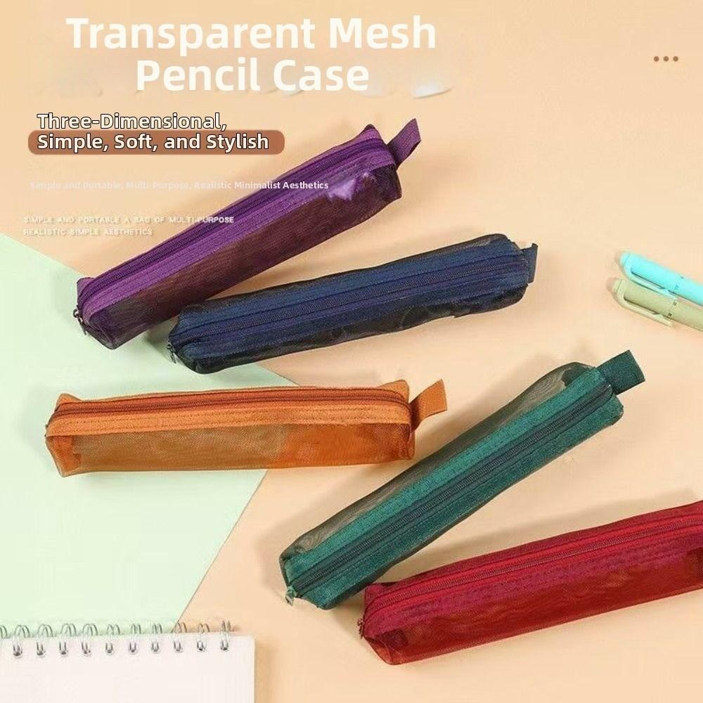 5Pcs Mini Mesh Pencil Case Casual Pen Organizer Zipper Stationery Pouch School Office Supplies