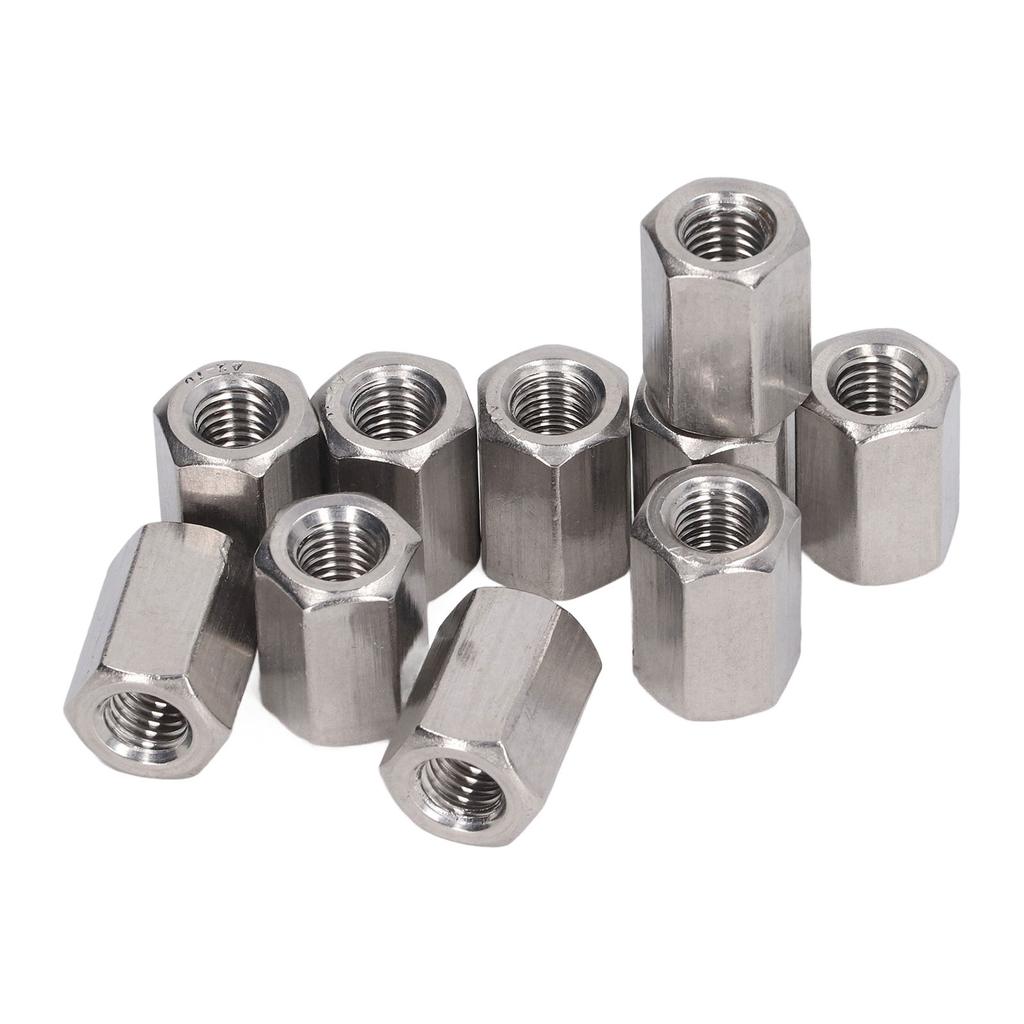 10PCS Hex Coupling Nuts 304 Stainless Steel Long Rod Coarse Hex Connection Nut M10 Thread