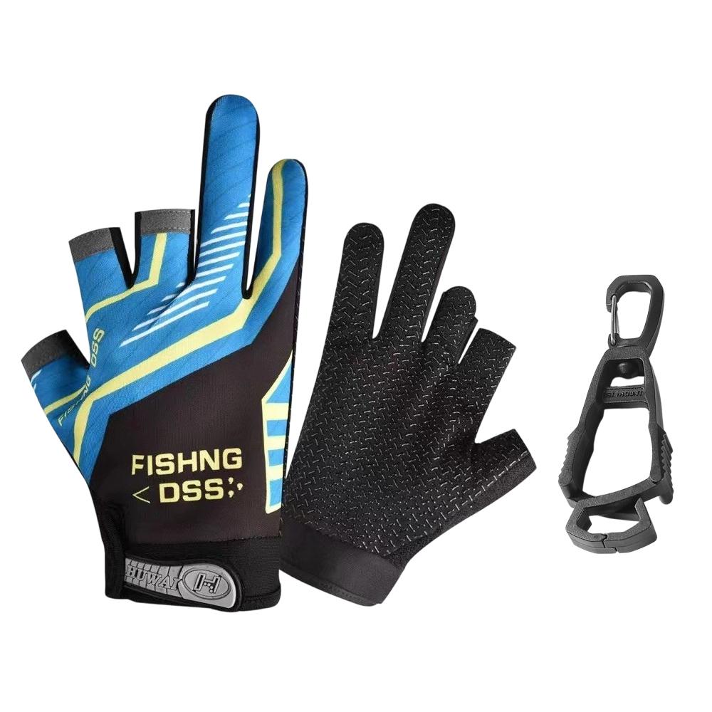 1 Pair Fishing Gloves with Clip Men s Autumn Three Finger Cut Fishing Cycling Anti-skid Ice Silk Breathable Half-finger Gloves синий