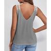 Womens Waffle Knit V Neck Tank Top With Lace Trim Sleeveless Casual Solid Color Camisole
