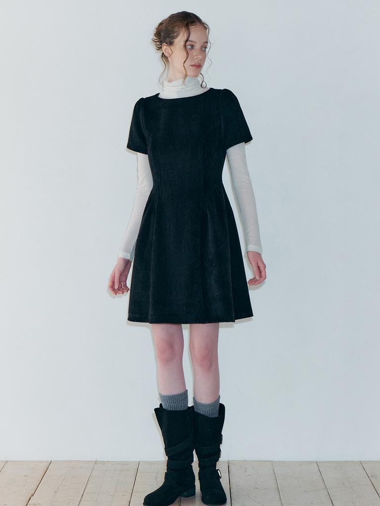Etmont Shirring Flare Mini Dress, Black
