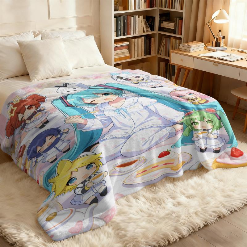 Hatsune Miku Flannel Blanket, Soft Home Throw, Nap Blanket, Sofa Throw, Anime Outdoor Travel Camping Blanket, Fans, Teens Gift
