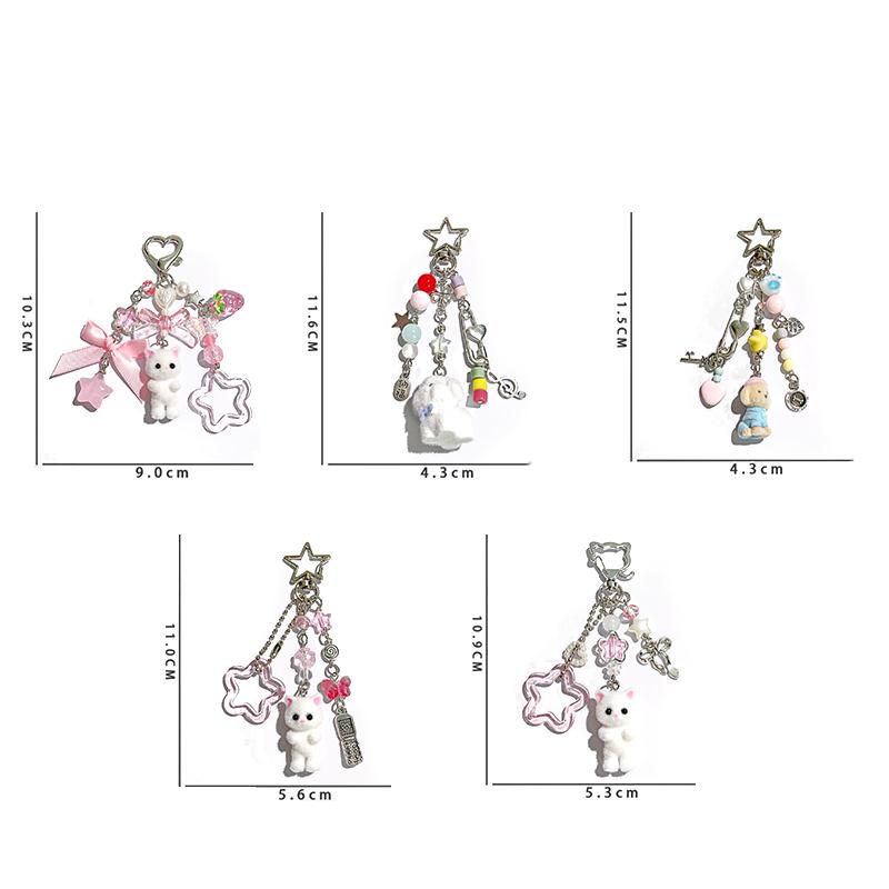 Creative Cute Flocked Kitten Strawberry Pendant Keychain Sweet Animal Keyring Backpack Decoration Accessories Best Friend Gifts