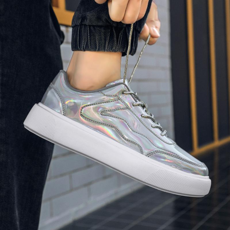 Outdoor Men's Sneakers Comfortable Leather Men's Platform Shoes Casual Lace-up Vulcanized Shoes Black White Walking Shoes