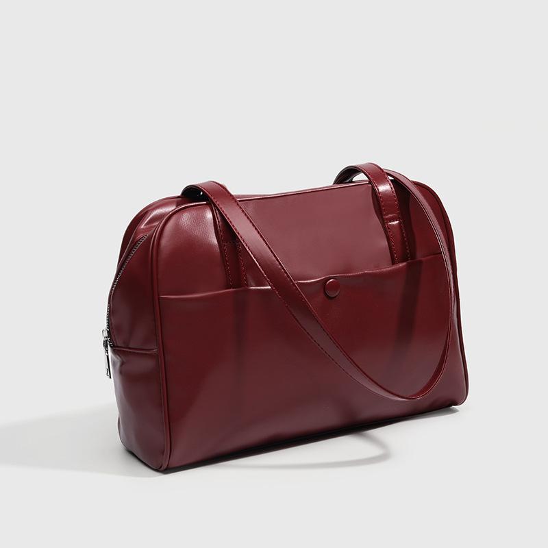 Vintage Wine Red Underarm Bag for Women Summer 2025 Trendy Large Capacity Commuter Briefcase Handbag Boston Bag