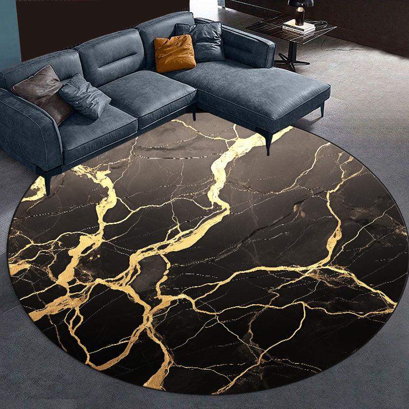 Abstract Marble Round Carpet Living Room Black Warm Fluffy Hanging Chair Mat Bedroom Bedside Area Rug Large Size Cloakroom Rugs