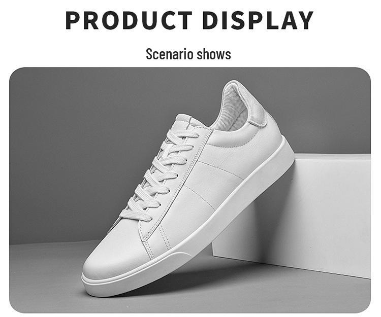 2026 Men's Genuine Leather White Low-Top Skate Shoes - Versatile, Breathable, and Trendy with Thick Sole