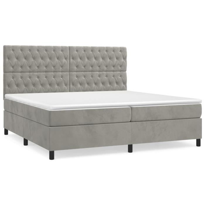 VidaXL Lit à sommier tapissier et matelas Gris clair 200x200cm Velours - Modèle 3143223