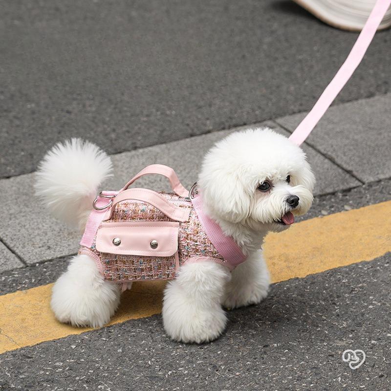 Pet Dog Harness Vest with Leash Set Stylish Breathable Mesh Dog Backpack Detachable Pocket Handles for Small Large Dogs