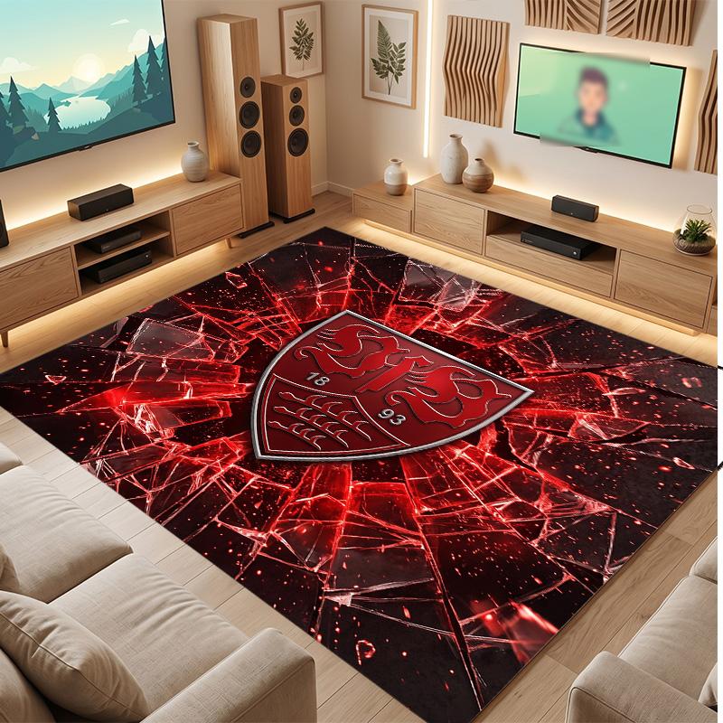 VfB Stuttgart Football Print Crystal Velvet Rug, Comfortable Water Absorbent Non Slip Indoor Floor Carpet