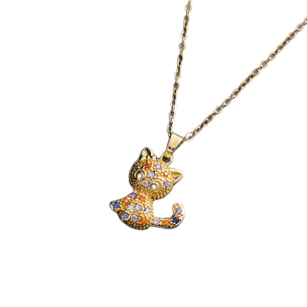 Colorful Cartoon Cat Ornaments - Titanium Steel Animal Jewelry, Fashion Birthday Gifts