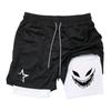 Men's Sports Breathable and Quick-drying Exercise Shorts with Devil Smile Print 2-in-1 Gym Performance Shorts RL0502