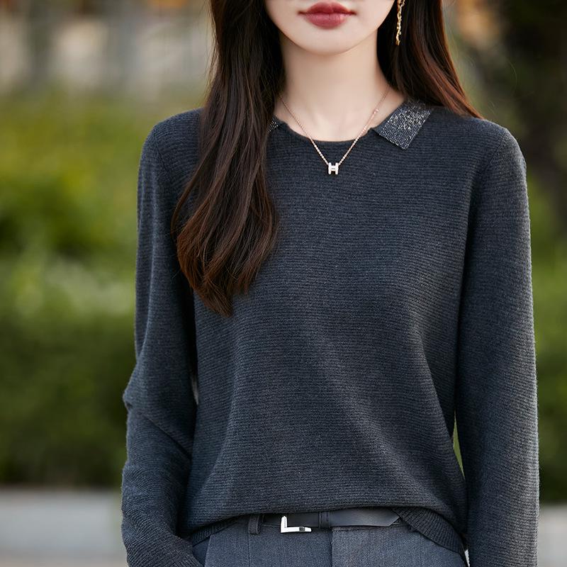 

Женский кардиган-пуловер из мериносовой шерсти с отложным воротником - Модная вязаная базовая вещь. M