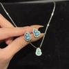 Retro Chinese Full Diamond Turquoise Gourd Necklace, Earrings Show White Niche Design, High-End National Style Jewelry Set