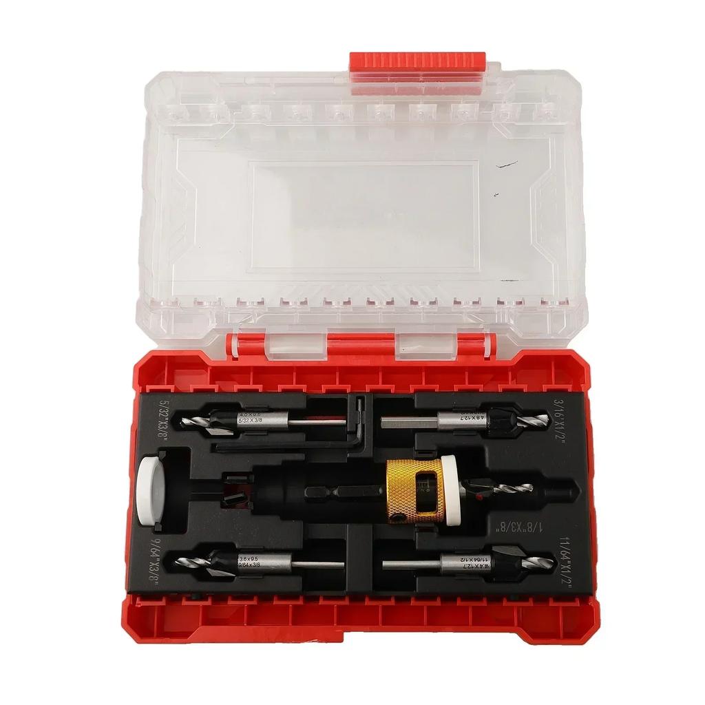 For Plastic Boards 5-Piece Drill Set Adjustable Depth Stop DIY Projects Compact Design Easy To Carry MDF And Plywood