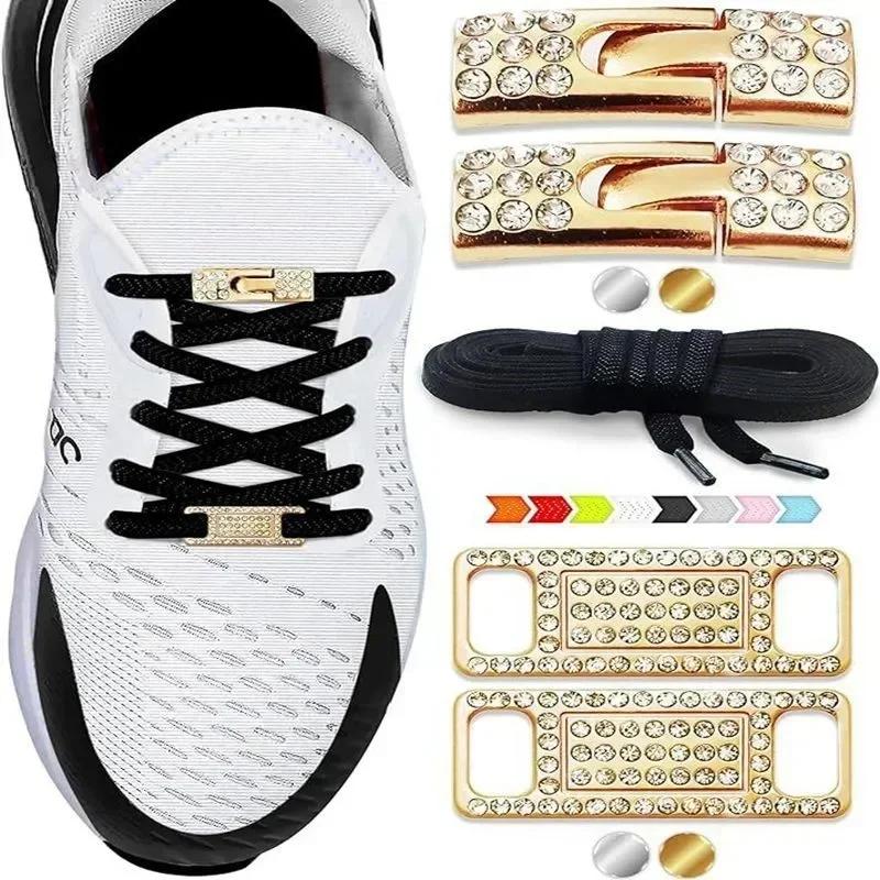

Diamond Cross Lock Elastic No Tie Shoe Laces Flat Tag Shoes for Women Man Shoelace Luxury Bling Smart Buckle AF1 Metal Shoelaces