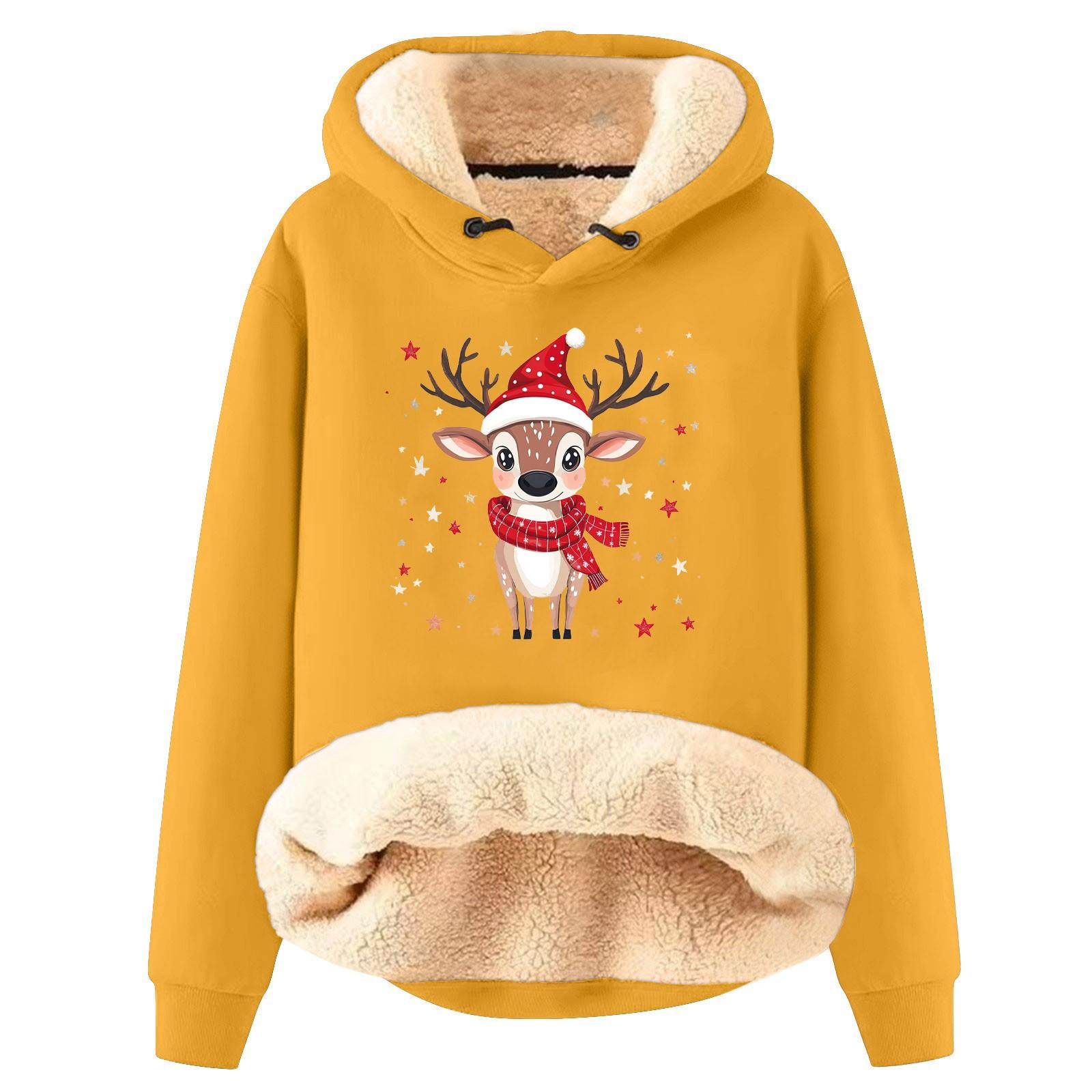 

Женская модная утепленная толстовка с капюшоном и рождественским принтом L оранжевый