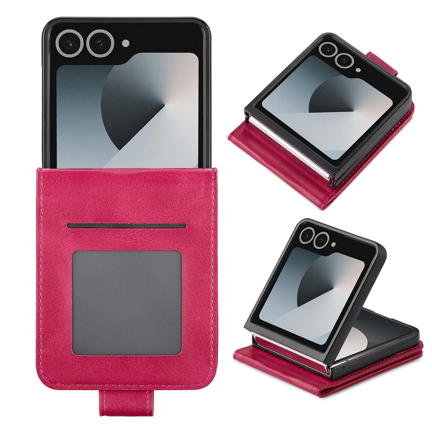 

LC.IMEEKE For Samsung Galaxy Z Flip7 5G Case Card Holder Calf Texture PU Leather Folding Phone Cover Rose