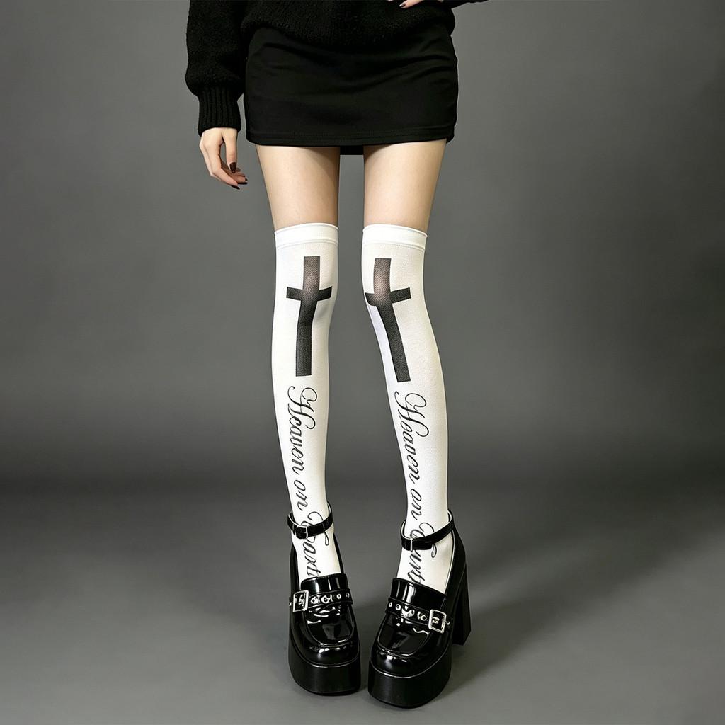Cross Letter Print Overtheknee Socks With Velvet Fabric For Youth Women