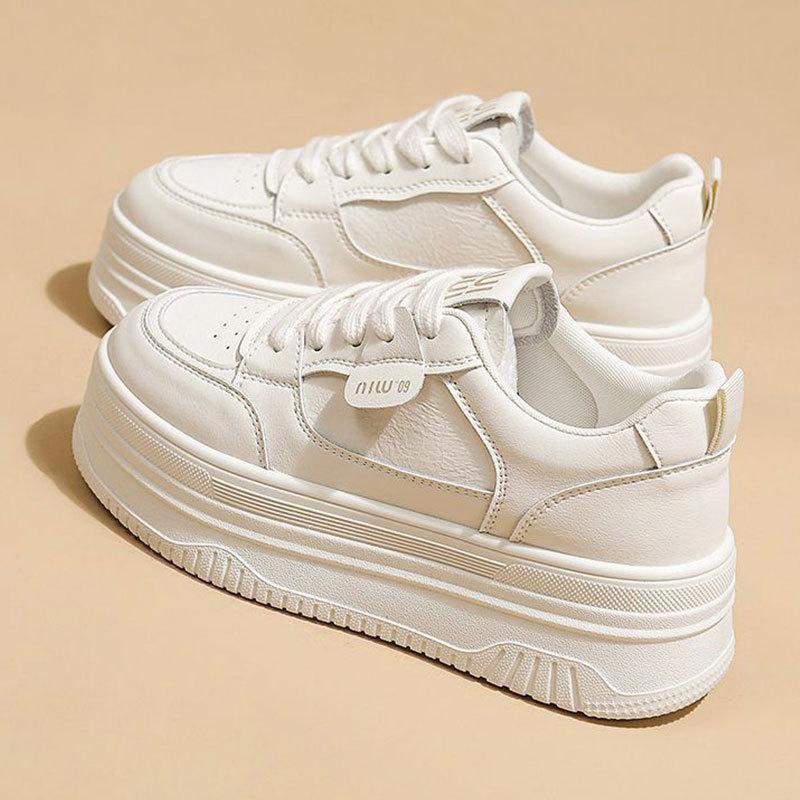 Leather small thick-soled muffin heightening board shoes women's shoes spring and summer new little white shoes casual sports shoes