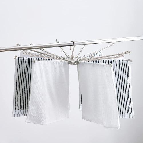 Bestco Stainless Steel Clothes Drying Rack with Parasol, 3 Tiers, Large Capacity, Indoor Use, 88cm Wide x 88cm Deep x 170cm High, Light Gray, NY-278