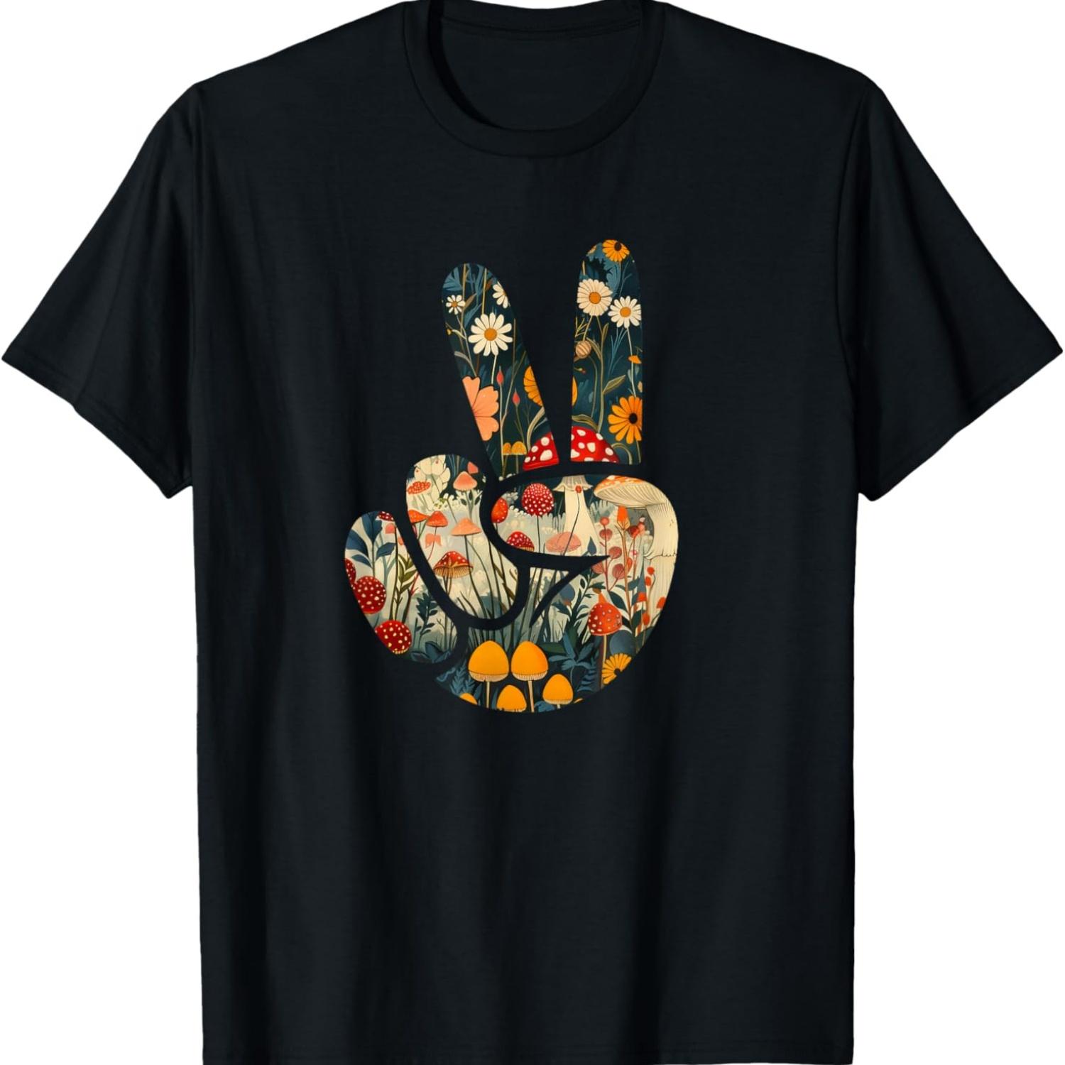 

Natural Silhouette Forest Meadow Cottagecore Peace Sign Hand T-Shirt(33) S